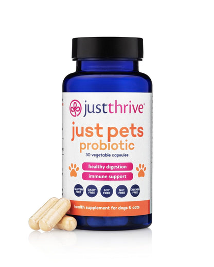 Just Thrive Just Pets Probiotic - Daily Digestive Probiotics for Dogs and Cats - 4 Billion CFUs Pet Probiotic, 30 Capsules - Maple Wellness Supplements
