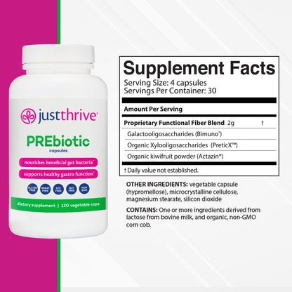 Just Thrive PREbiotic Capsules - Prebiotic Blend for Gut Health and Immune Support, 120 Caps - Maple Wellness Supplements