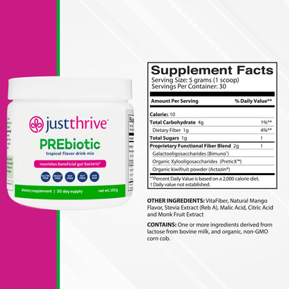 Just Thrive PREbiotic Powder - Digestive and Immune Support Supplement, 150 g - Maple Wellness Supplements