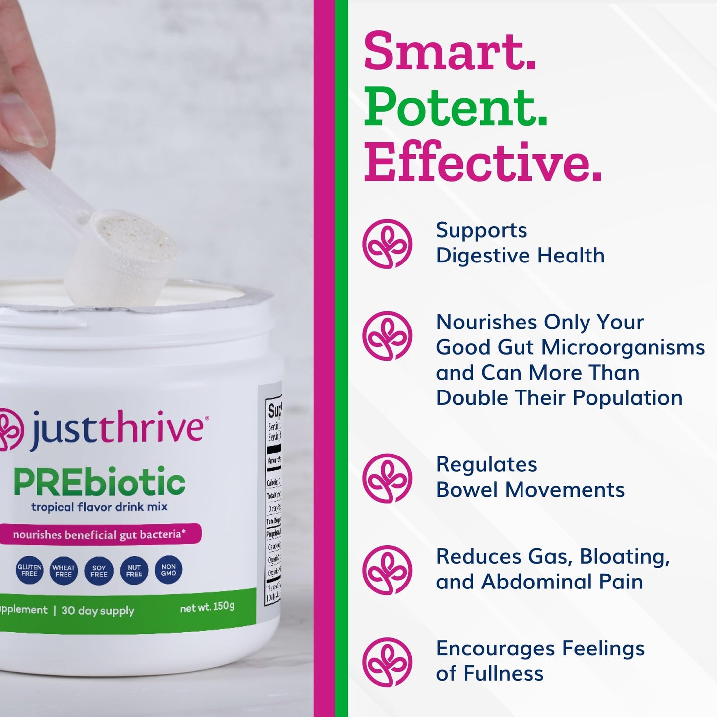 Just Thrive PREbiotic Powder - Digestive and Immune Support Supplement, 150 g - Maple Wellness Supplements