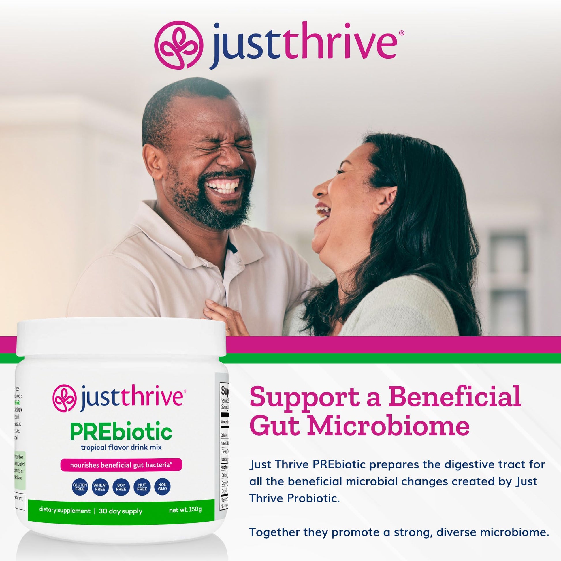 Just Thrive PREbiotic Powder - Digestive and Immune Support Supplement, 150 g - Maple Wellness Supplements