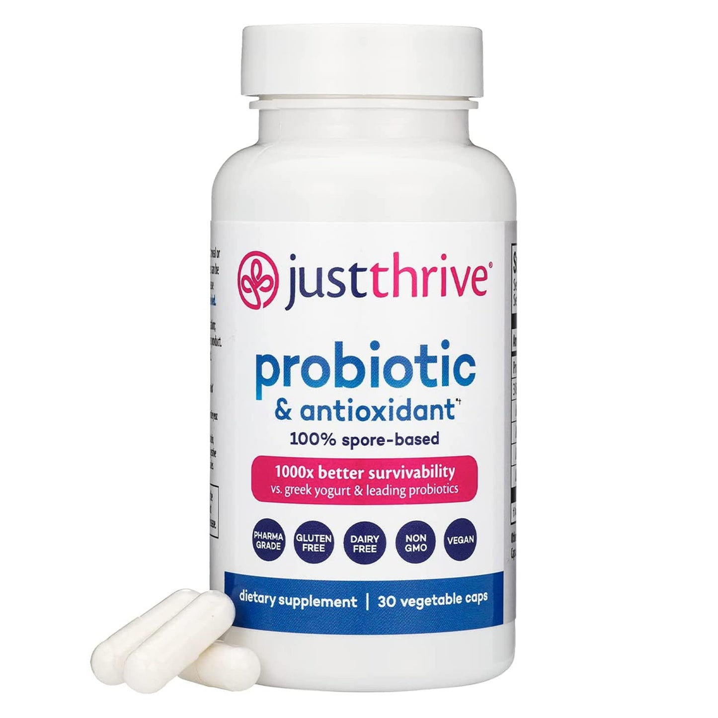 Just Thrive Probiotic & Antioxidant Supplement - 100% Spore-Based Digestive and Immune Support - Gluten Free, 30 Caps - Maple Wellness Supplements