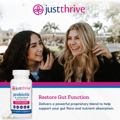 Just Thrive Probiotic & Antioxidant Supplement - 100% Spore-Based Digestive and Immune Support - Gluten Free, 30 Caps - Maple Wellness Supplements