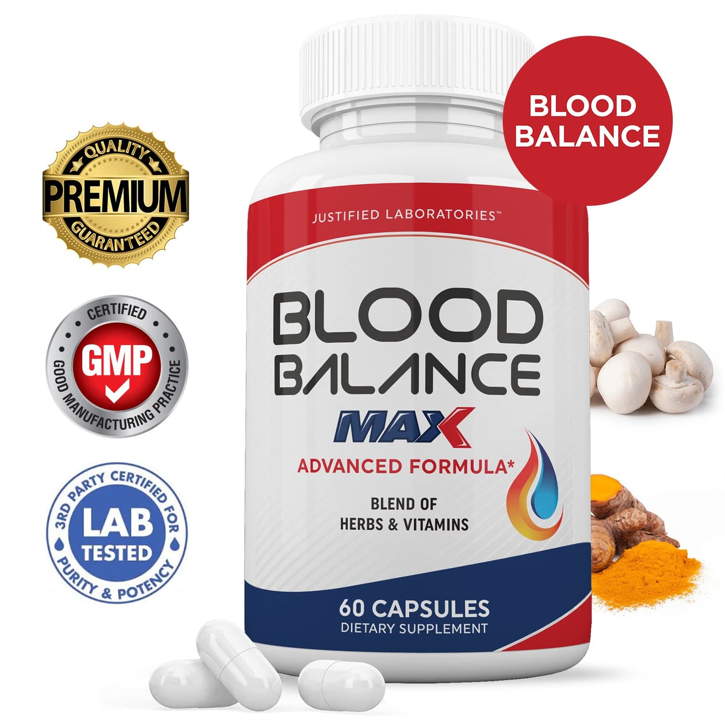 Justified Laboratories (3 Pack) Blood Balance Max 1295MG Supplement Pills 180 Capsules - Maple Wellness Supplements