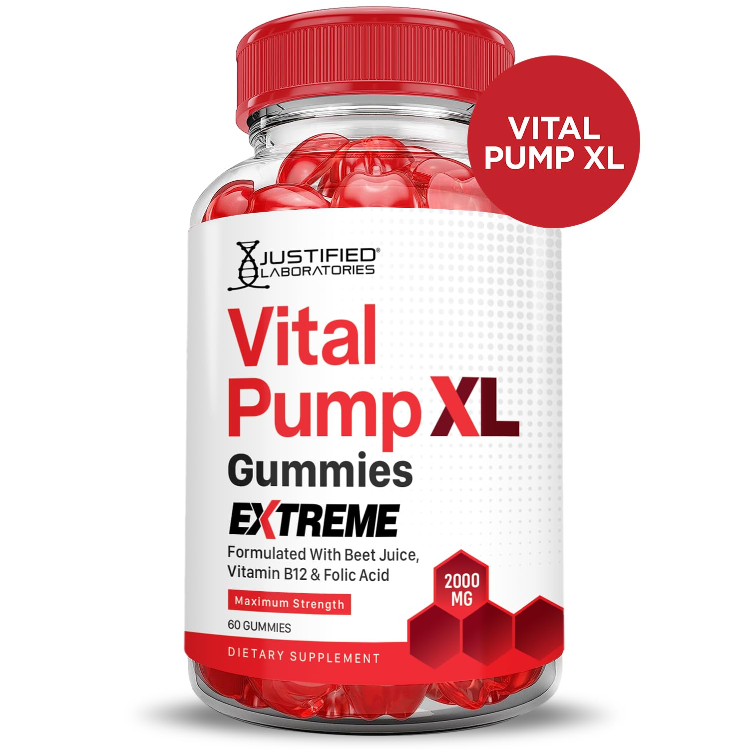 Justified Laboratories (5 Pack) Vital Pump XL Extreme 2000MG Performance Gummies Vital PumpXL Advanced Formula Formulated with Beet Juice ACV Pomegranate Powder B12 Vegan Non GMO 300 Gummys - Maple Wellness Supplements