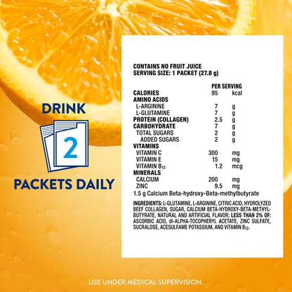 Juven Therapeutic Nutrition Drink Powder Including Collagen Peptides, Amino Acids, and HMB for Wound Healing Support, Orange, 30 Packets - Maple Wellness Supplements