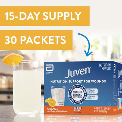 Juven Therapeutic Nutrition Drink Powder Including Collagen Peptides, Amino Acids, and HMB for Wound Healing Support, Orange, 30 Packets - Maple Wellness Supplements