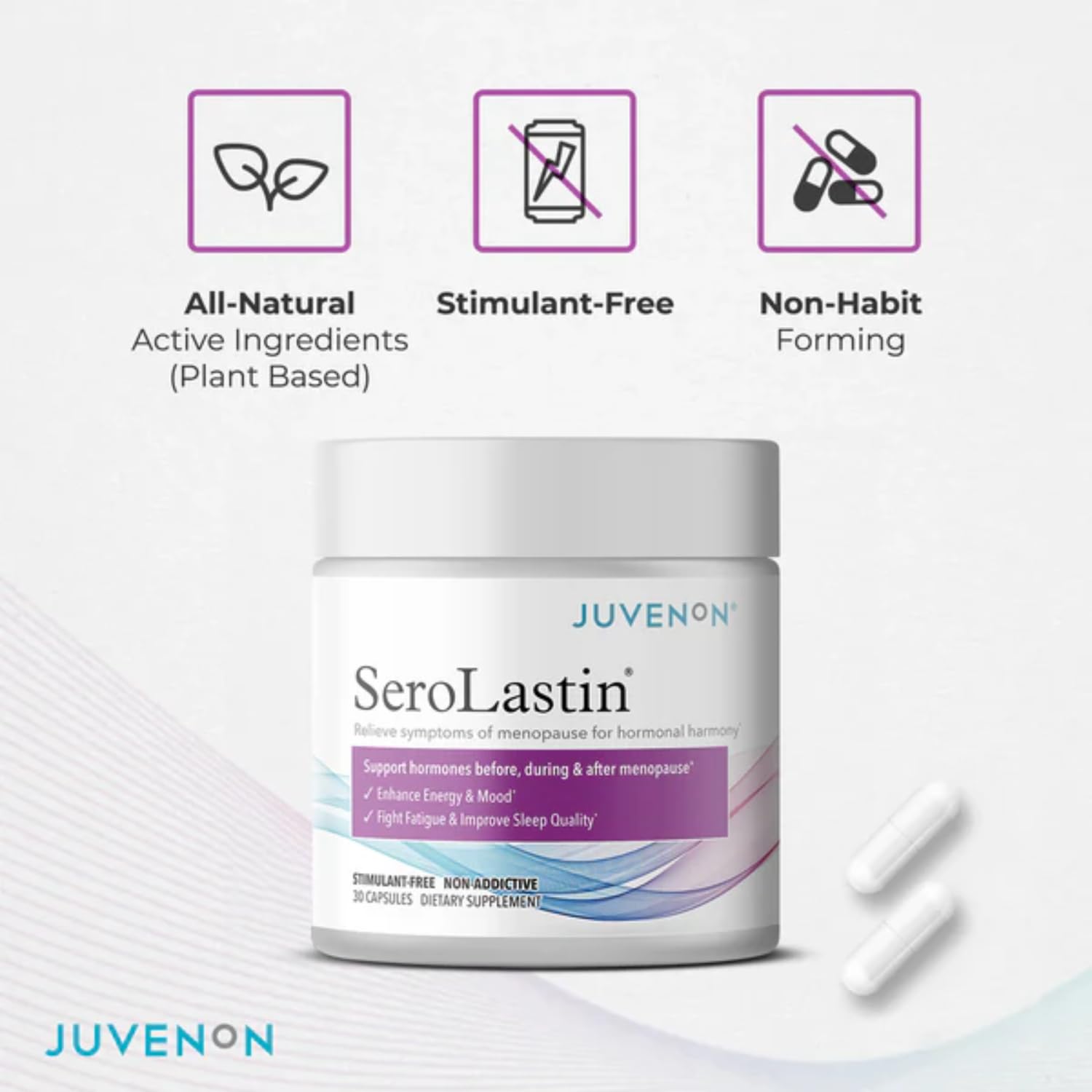 Juvenon Menopause Supplements for Women Mood Support, Hot Flashes Relief, Peri-Menopausal Support, Hormone Balance, Promote Calm, Energy, Clarity, Sleep, Natural Herbal Supplement, (30 Capsules) - Maple Wellness Supplements