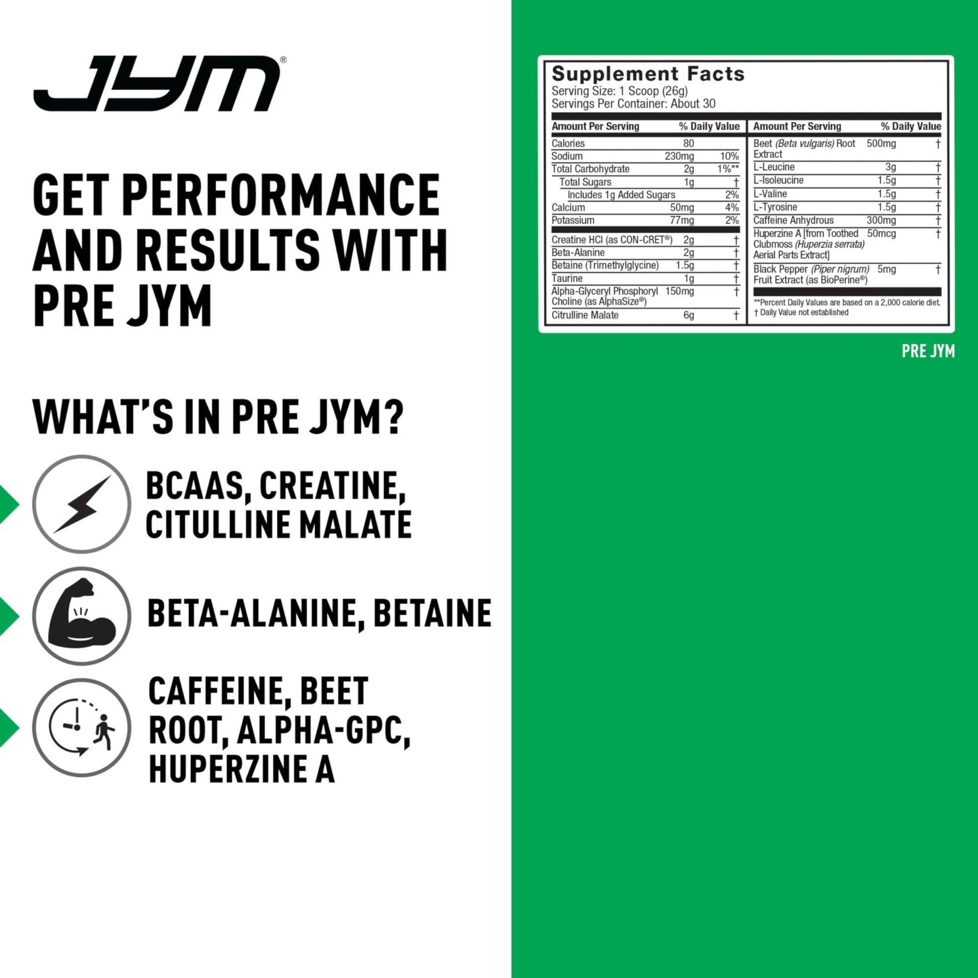 JYM Supplement Science Pre JYM Pineapple Strawberry Pre Workout Powder for Men & Women, BCAAs, Nootropics, Creatine HCI, Citrulline, Beta-Alanin - Maple Wellness Supplements