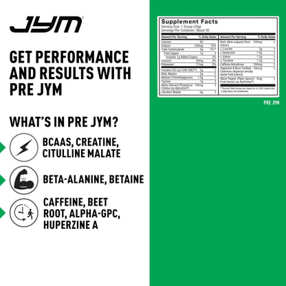 JYM Supplement Science Pre JYM Pineapple Strawberry Pre Workout Powder for Men & Women, BCAAs, Nootropics, Creatine HCI, Citrulline, Beta-Alanin - Maple Wellness Supplements