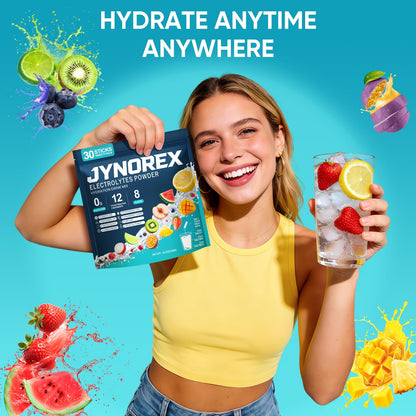 JYNOREX Electrolytes Powder Packets Sugar Free, 30 Sticks High Sodium Hydration Packets, Electrolyte Drink Mix with Lemon Lime Watermelon Peach Berry Kiwi - Maple Wellness Supplements