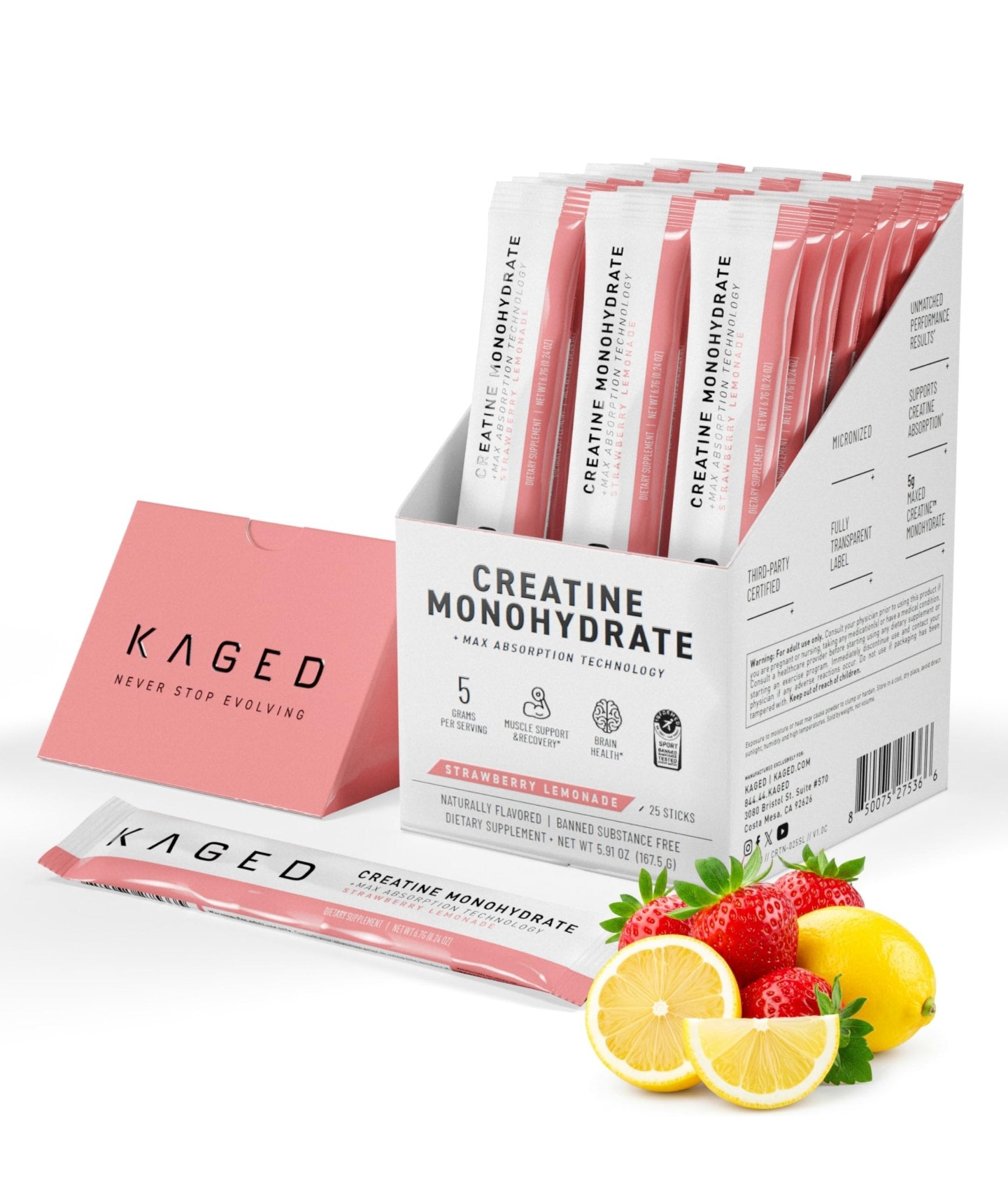 Kaged Creatine Monohydrate + Max Absorption Technology | Micronized Powder Stick Packs | Strawberry Lemonade | Muscle Building & Recovery | Brain Health - Maple Wellness Supplements
