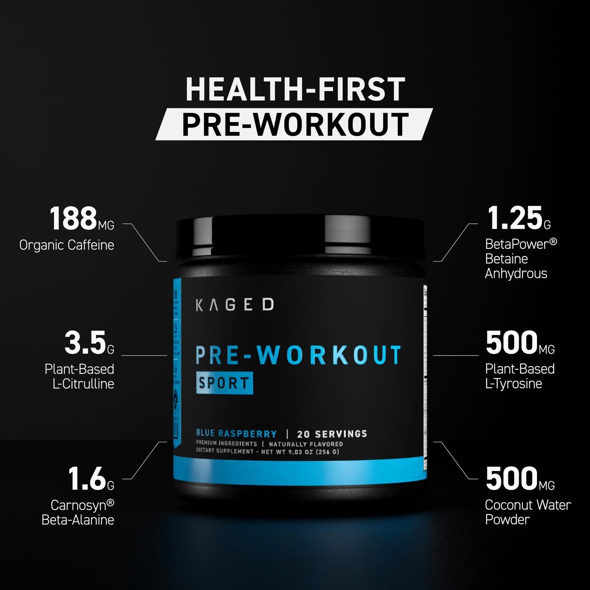 Kaged Sport Pre Workout Powder for Men & Women, Mango Lime, Sport Certified, 188mg Caffeine, Nitric Oxide Supplement, Beta Alanine for Energy, Weightlifting - Maple Wellness Supplements