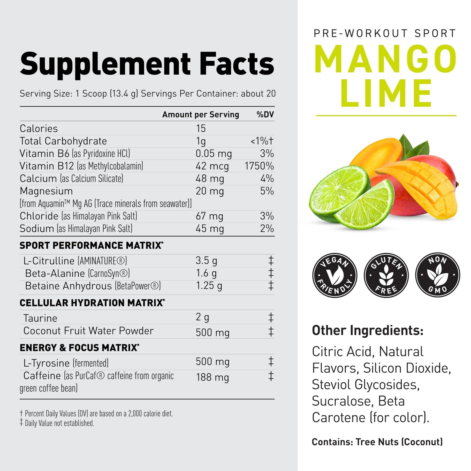 Kaged Sport Pre Workout Powder for Men & Women, Mango Lime, Sport Certified, 188mg Caffeine, Nitric Oxide Supplement, Beta Alanine for Energy, Weightlifting - Maple Wellness Supplements