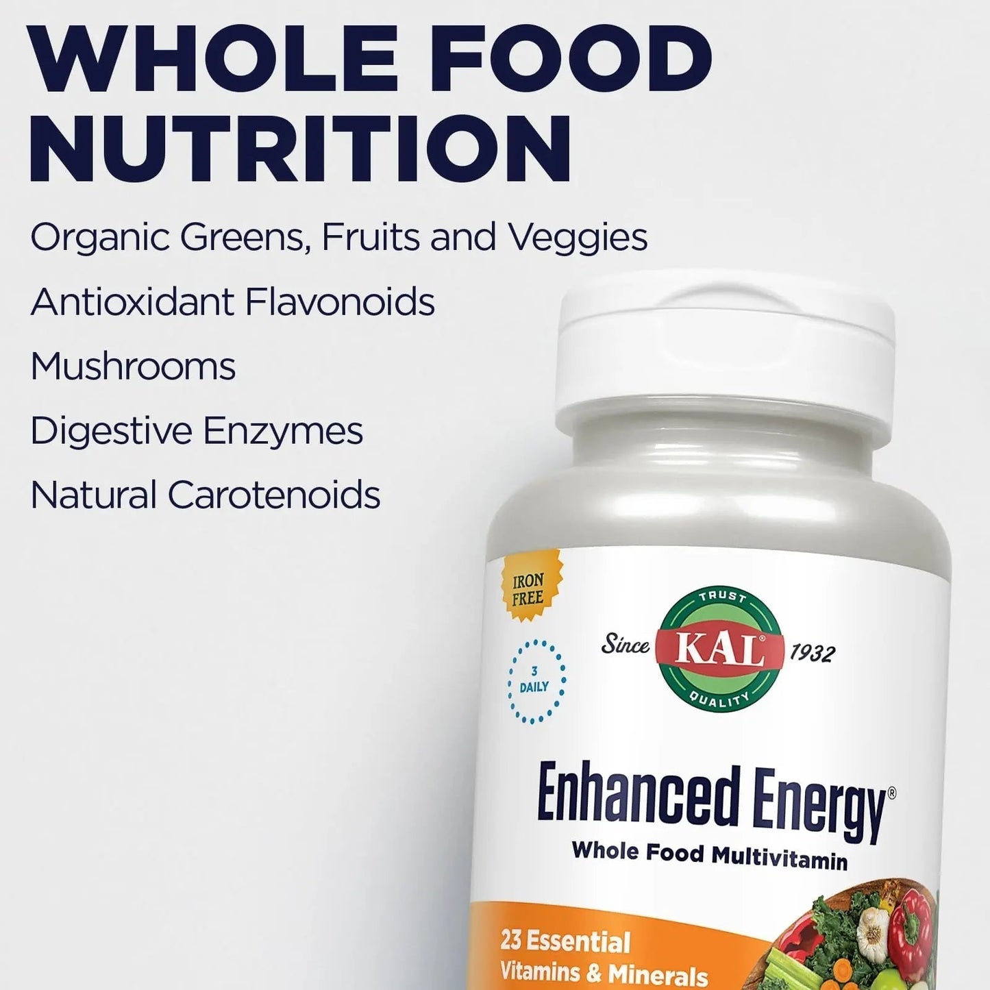 KAL® Enhanced Energy Multivitamin | Whole Food Based Vitamins & Minerals w/ Antioxidants, Digestive Enzymes & Natural Carotenoids | 180 Capsules - Maple Wellness Supplements