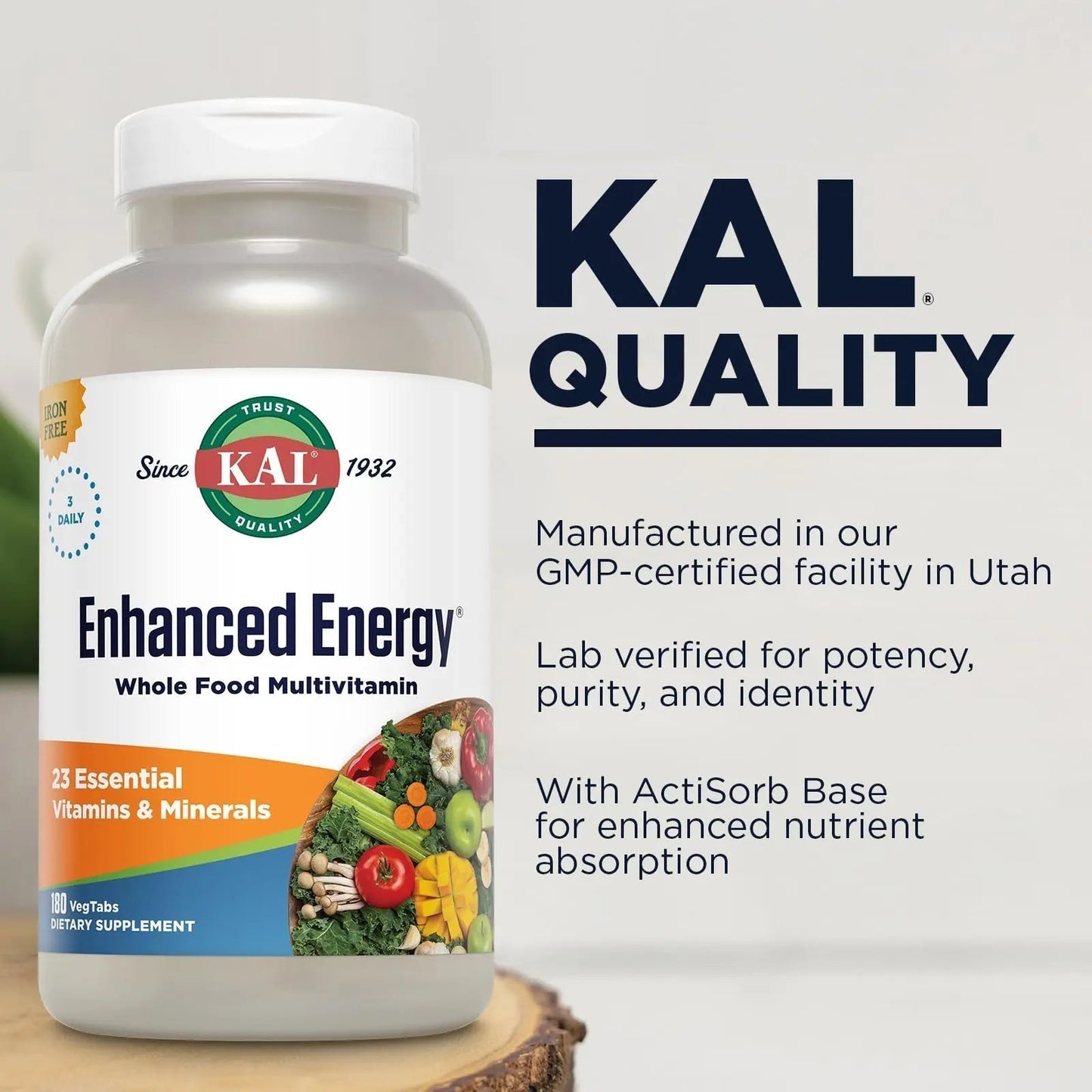 KAL® Enhanced Energy Multivitamin | Whole Food Based Vitamins & Minerals w/ Antioxidants, Digestive Enzymes & Natural Carotenoids | 180 Capsules - Maple Wellness Supplements