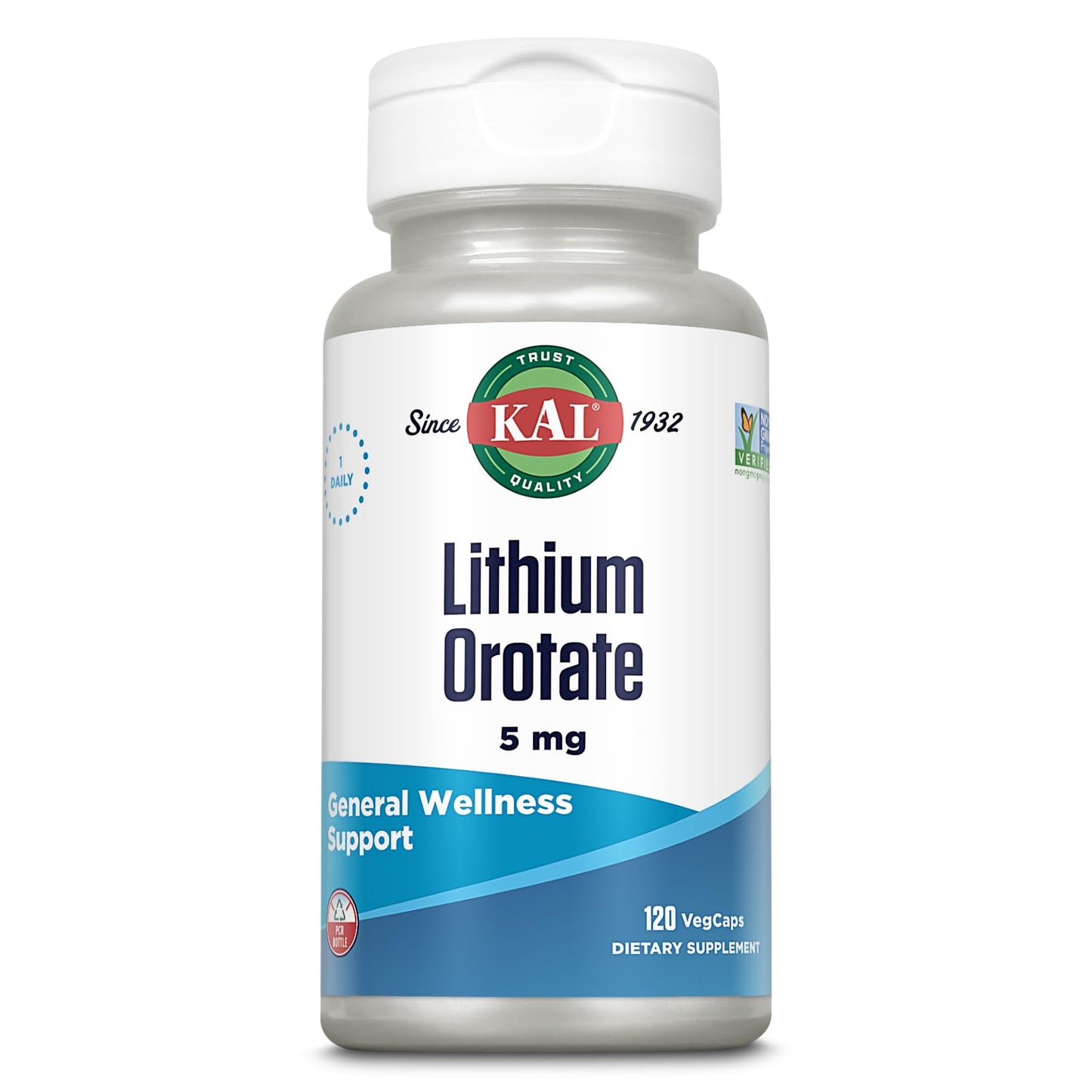 KAL Lithium Orotate 5 milligrams | Low Serving Of Chelated Lithium Orotate For Bioavailability and Mood Support | In Organic Rice Bran Extract Base | 120 VegCaps - Maple Wellness Supplements