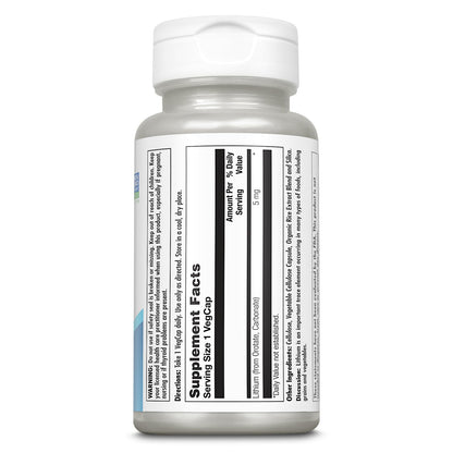 KAL Lithium Orotate 5 milligrams | Low Serving Of Chelated Lithium Orotate For Bioavailability and Mood Support | In Organic Rice Bran Extract Base | 120 VegCaps - Maple Wellness Supplements