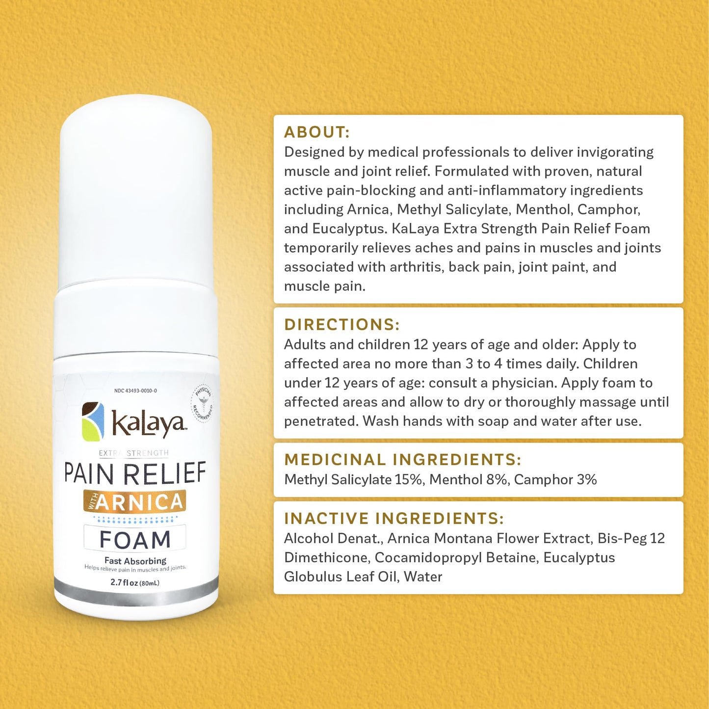 Kalaya Naturals Extra Strength Pain Relief Foam with Arnica - Supports Pain Relief in Muscle & Joints (2.7 Ounces) - Maple Wellness Supplements