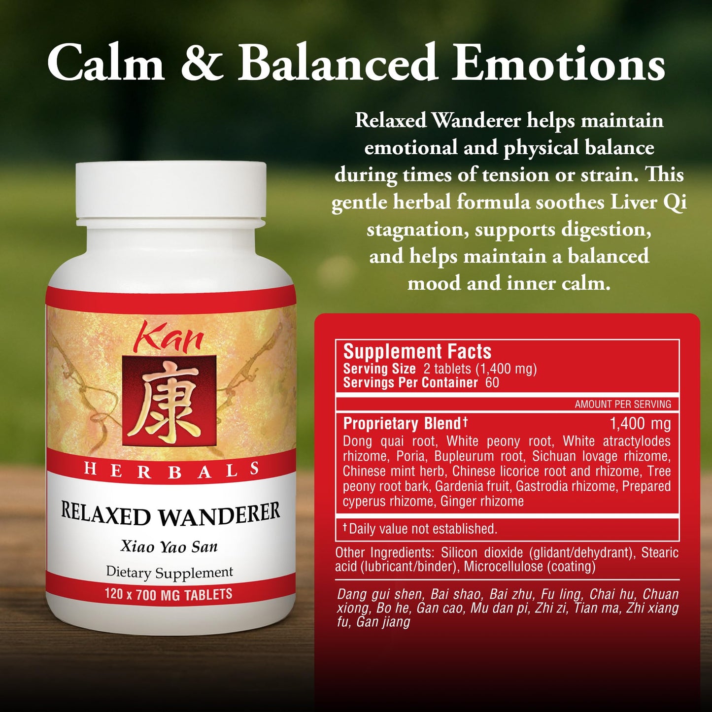 Kan Herbs Company Relaxed Wanderer – Traditional Chinese Herbal Formula to Support Mood, Digestion, and Menstrual Balance, Nourishes Blood, Eases Occasional Tension and Fatigue, 120 Tablets - Maple Wellness Supplements