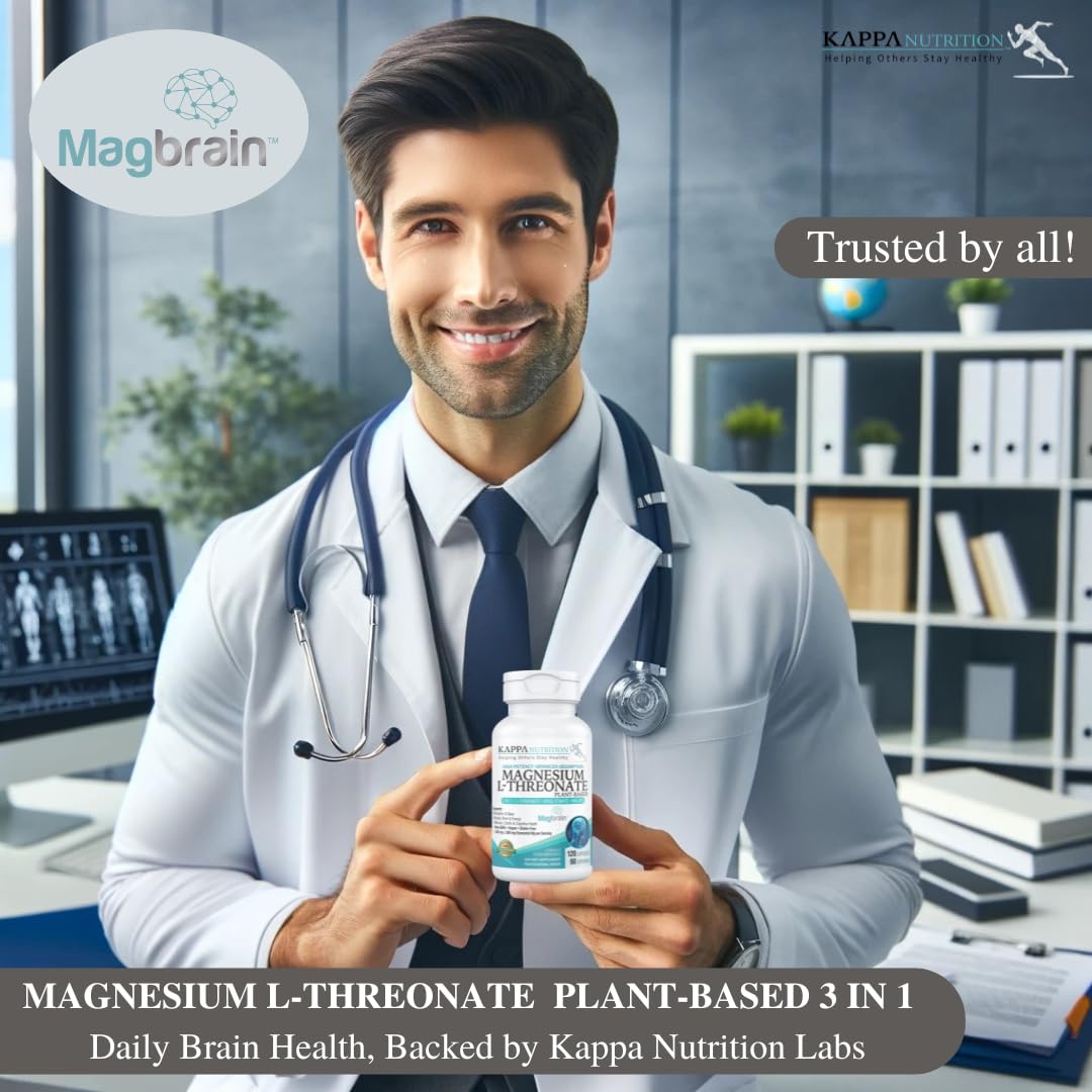Kappa Nutrition Powered by Magbrain™ Magnesium L-Threonate Plant-Based, 420mg Elemental Magnesium (3 Capsules) from 2,253mg, 120 Vegan Capsules, Brain, Sleep & Muscle Support. - Maple Wellness Supplements
