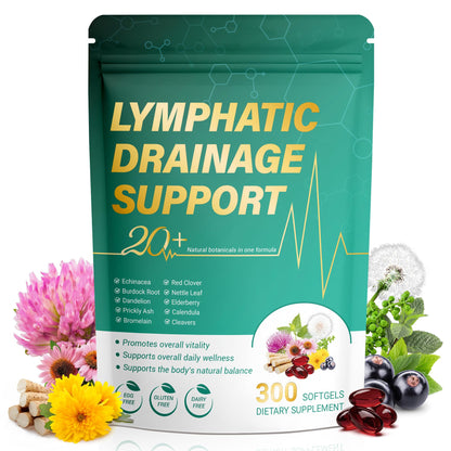 Kaseano Lymphatic Drainage Supplement 300 Softgels 21-in-1 Herbal Blend with Echinacea, Dandelion, Burdock Root Lymph System Support Fluid Balance & Immune System for Women & Men - Maple Wellness Supplements