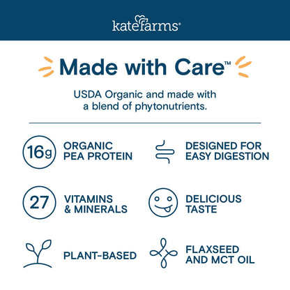 KATE FARMS Organic 1.0 Sole-Source Nutrition Shake, Plain, 16g Protein, 27 Vitamins and Minerals, Meal Replacement, Protein Shake, 11 oz (12 Pack) - Maple Wellness Supplements