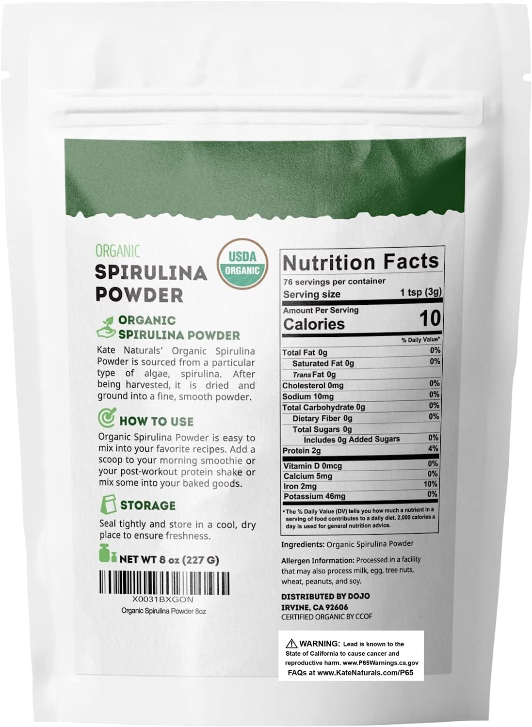 Kate Naturals Organic Spirulina Powder for Immune Support and Antioxidants. Nutrient Dense Superfood Supplement - Maple Wellness Supplements