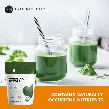 Kate Naturals Organic Spirulina Powder for Immune Support and Antioxidants. Nutrient Dense Superfood Supplement - Maple Wellness Supplements