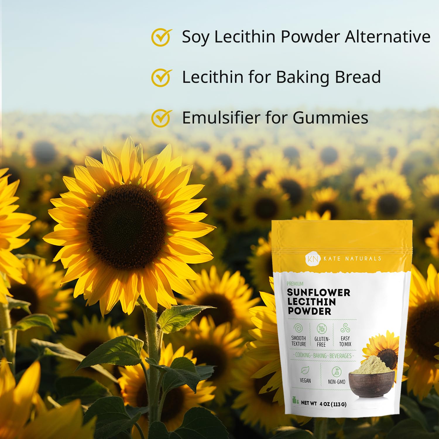 Kate Naturals Sunflower Lecithin Powder for Baking Bread, Gummies, Cooking. Lecithin Supplement for Clogged Milk Ducts. - Maple Wellness Supplements