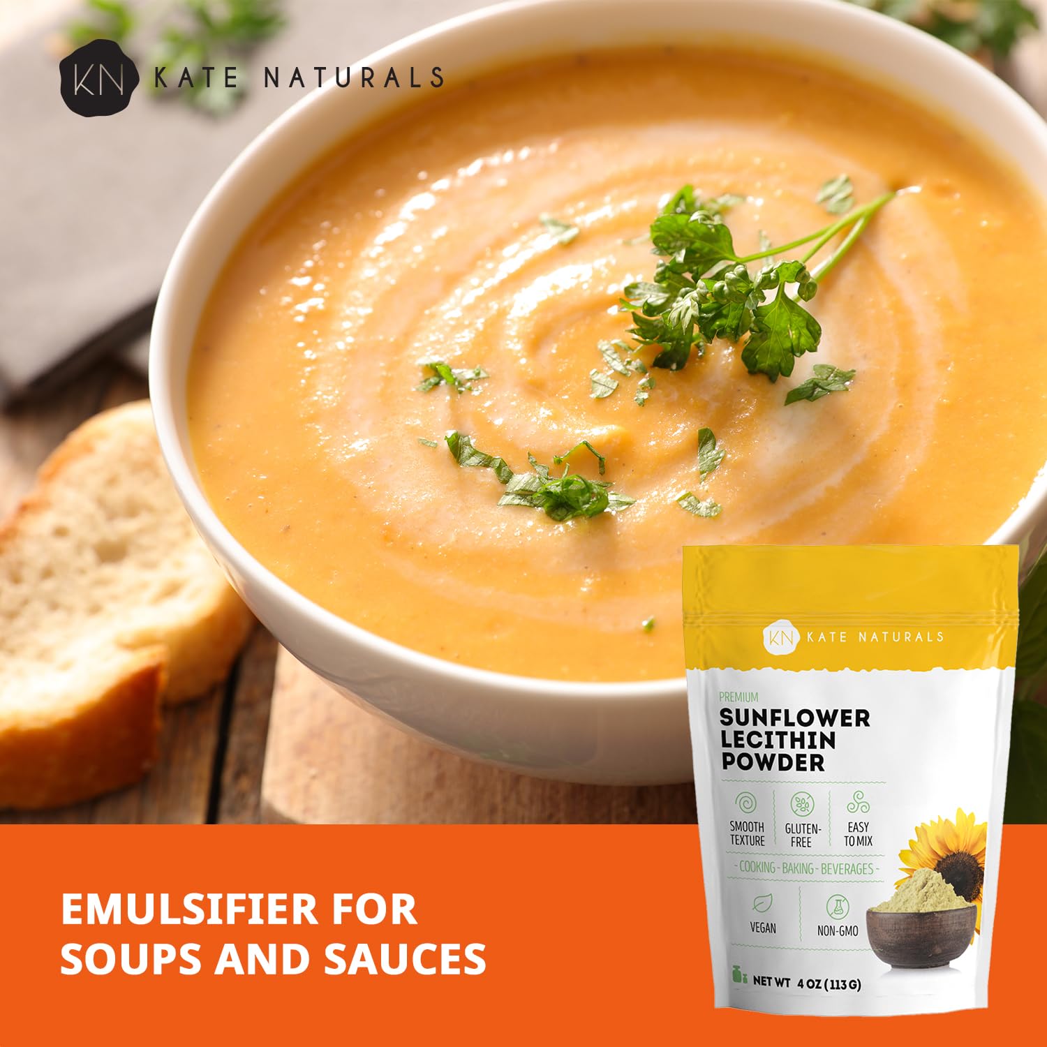Kate Naturals Sunflower Lecithin Powder for Baking Bread, Gummies, Cooking. Lecithin Supplement for Clogged Milk Ducts. - Maple Wellness Supplements