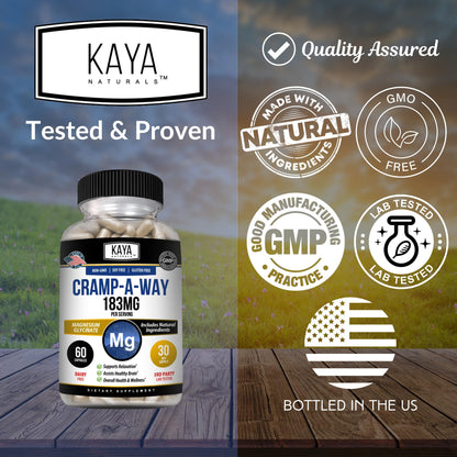 Kaya Naturals Cramp-A-Way Magnesium Glycinate 183mg (60 Count (Pack of 1) - Maple Wellness Supplements
