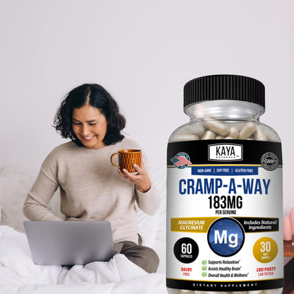 Kaya Naturals Cramp-A-Way Magnesium Glycinate 183mg (60 Count (Pack of 1) - Maple Wellness Supplements