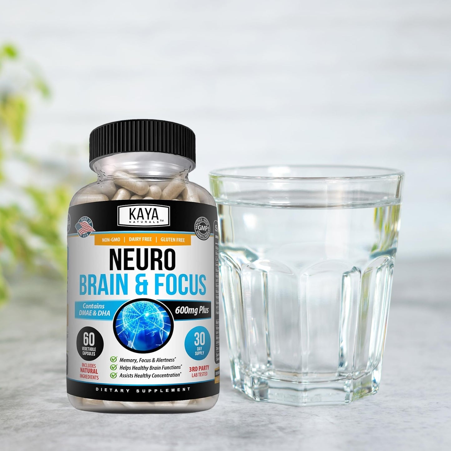 Kaya Naturals - Neuro Brain for Memory & Focus - Nootropic Energy Capsule - Nootropic Brain Support Supplement - Focus & Concentration & Learning Accuracy - Cognitive Function - 60 Count - Maple Wellness Supplements