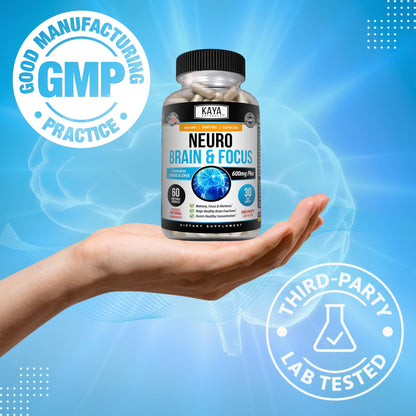 Kaya Naturals - Neuro Brain for Memory & Focus - Nootropic Energy Capsule - Nootropic Brain Support Supplement - Focus & Concentration & Learning Accuracy - Cognitive Function - 60 Count - Maple Wellness Supplements