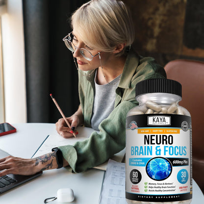 Kaya Naturals - Neuro Brain for Memory & Focus - Nootropic Energy Capsule - Nootropic Brain Support Supplement - Focus & Concentration & Learning Accuracy - Cognitive Function - 60 Count - Maple Wellness Supplements