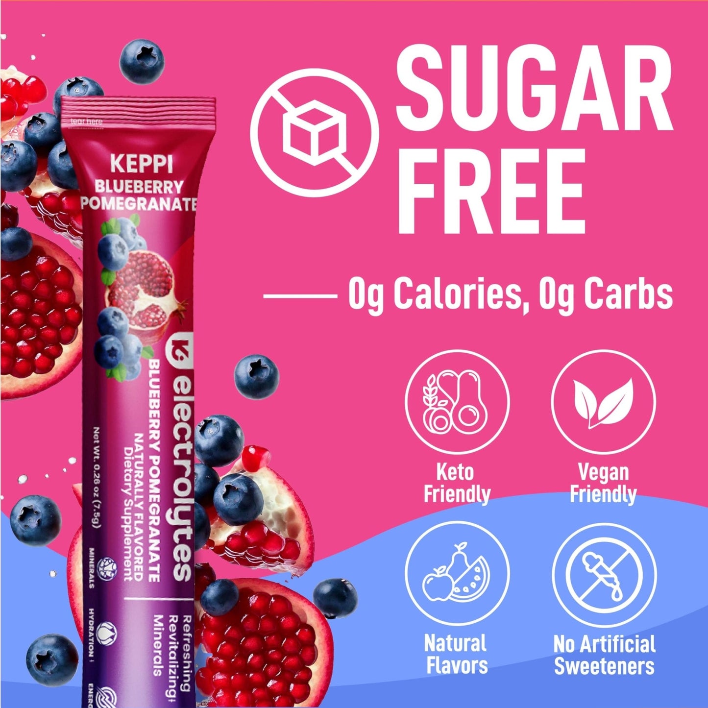 Keppi Electrolytes Powder Packets – Blueberry Pomegranate 30 Servings – No Sugar Hydration Supplement with Potassium, Magnesium, Sodium – Keto, Vegan - Maple Wellness Supplements