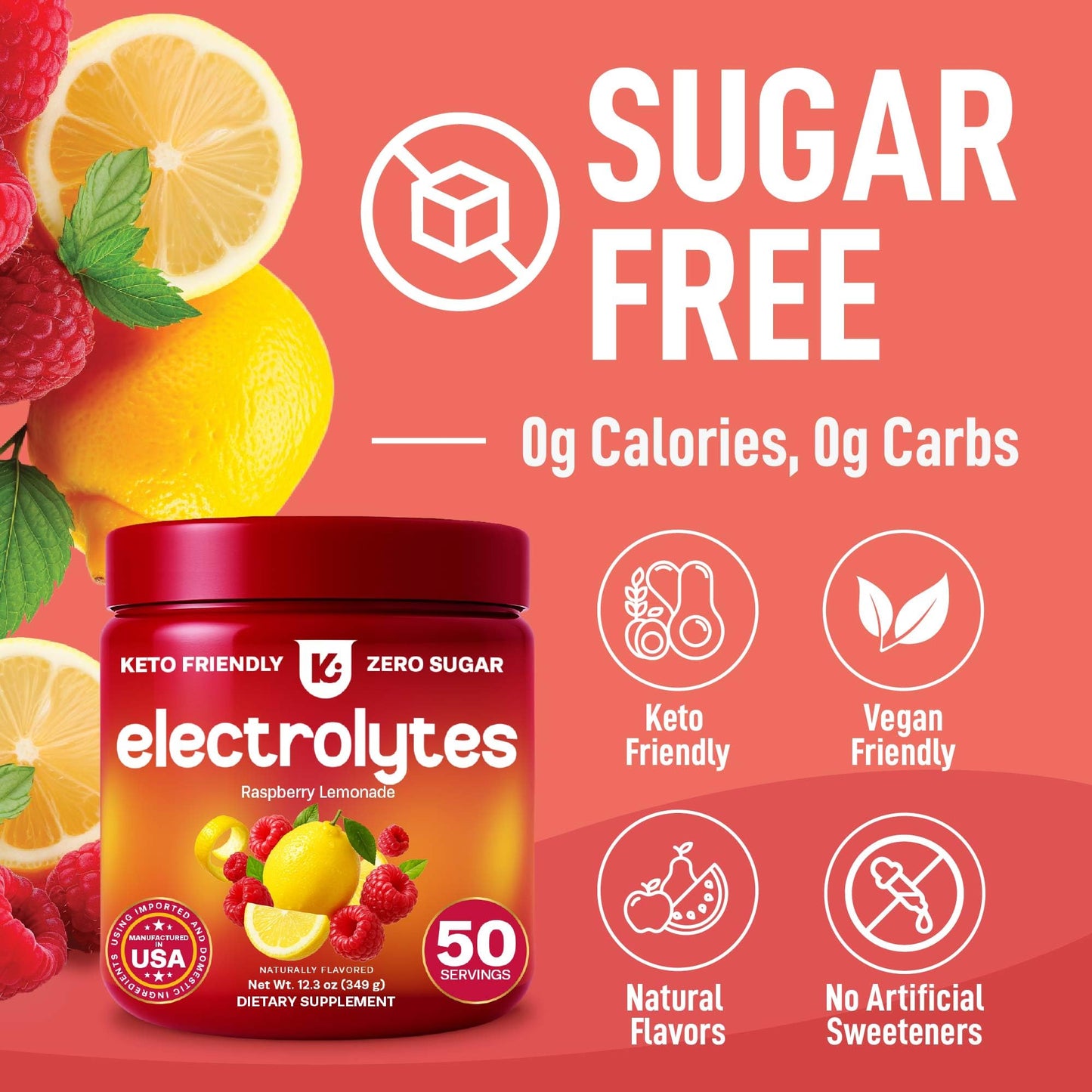 Keppi Electrolytes Powder – Raspberry Lemonade Flavor 50 Servings – No Sugar Hydration Supplement with Magnesium, Potassium, Sodium – Keto, Vegan - Maple Wellness Supplements