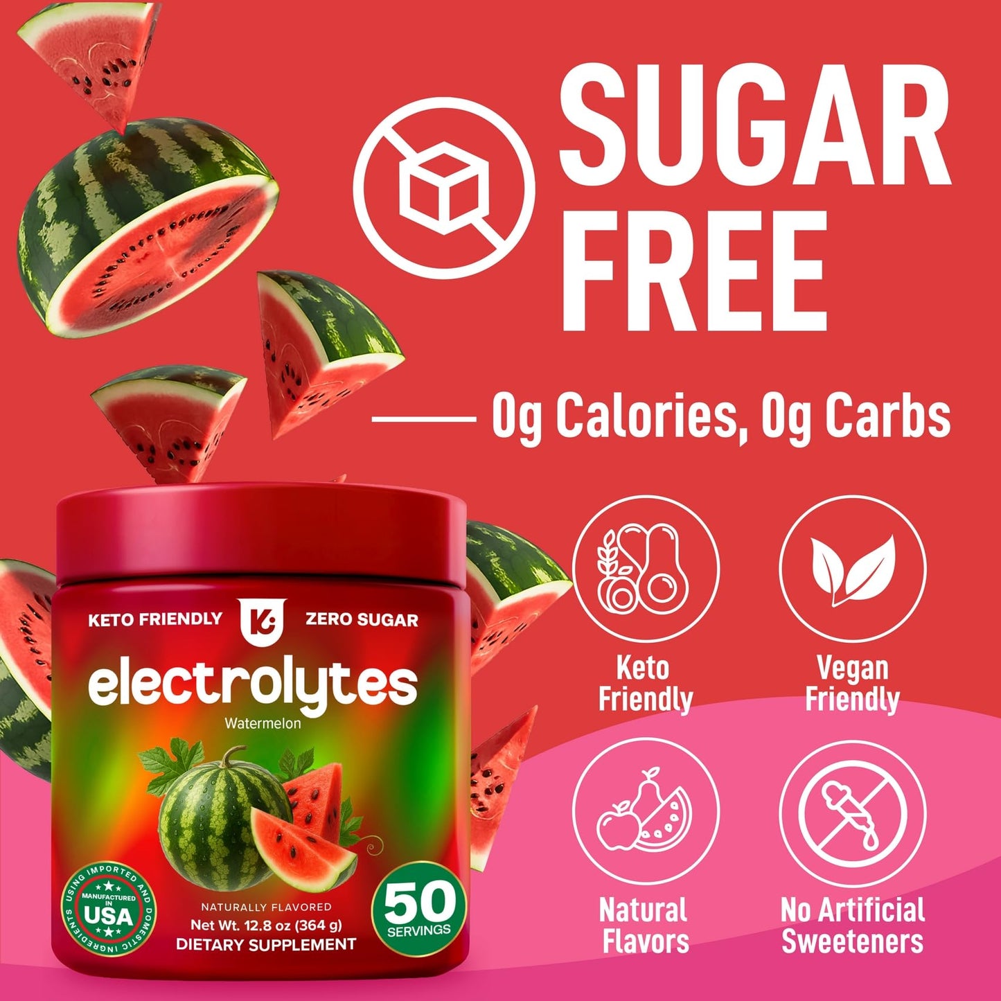 Keppi Electrolytes Powder – Watermelon Flavor – 50 Servings – Electrolytes Powder No Sugar for Hydration – Keto & Fasting Friendly Electrolyte Drink w/Magnesium - Maple Wellness Supplements