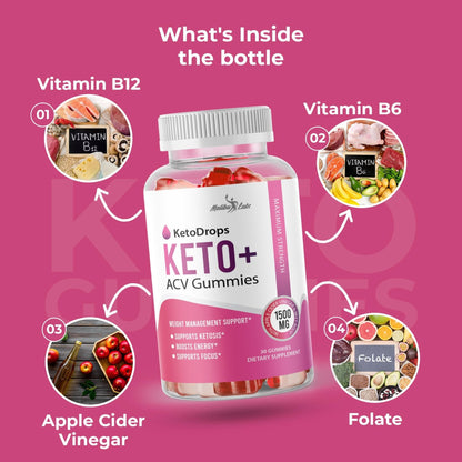 Keto Drops ACV Gummies Weight Loss - 1500mg Once a Day, Strong Time Released - Maple Wellness Supplements
