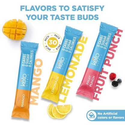 Keto Vitals Original Electrolytes Powder Packets | Keto Friendly Electrolyte Hydration Packs | Sugar Free Electrolytes | Energy Drink Mix | Zero Calorie Zero Carb (Original Assorted, 30 Count) - Maple Wellness Supplements