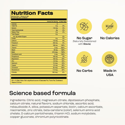 KEY NUTRIENTS Multivitamin Electrolytes Powder No Sugar - Refreshing Lemonade Electrolyte Powder - Sodium & Energy Supplement - Hydration Powder - Maple Wellness Supplements