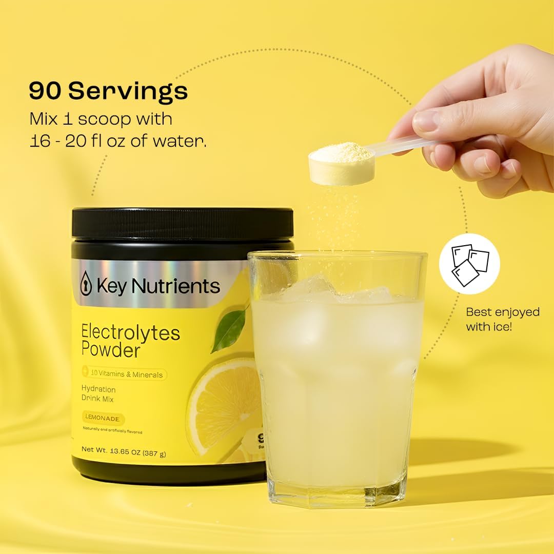 KEY NUTRIENTS Multivitamin Electrolytes Powder No Sugar - Refreshing Lemonade Electrolyte Powder - Sodium & Energy Supplement - Hydration Powder - Maple Wellness Supplements