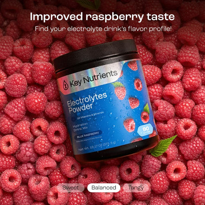 KEY NUTRIENTS Multivitamin Electrolytes Powder No Sugar - Sweet Blue Raspberry Electrolyte Powder - Endurance & Energy Supplement - Hydration Powder - Maple Wellness Supplements