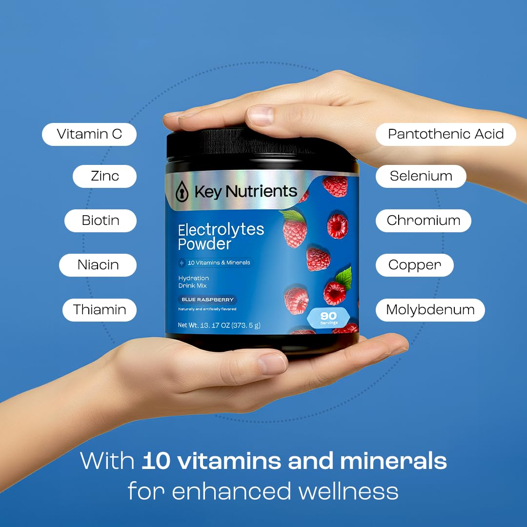KEY NUTRIENTS Multivitamin Electrolytes Powder No Sugar - Sweet Blue Raspberry Electrolyte Powder - Endurance & Energy Supplement - Hydration Powder - Maple Wellness Supplements