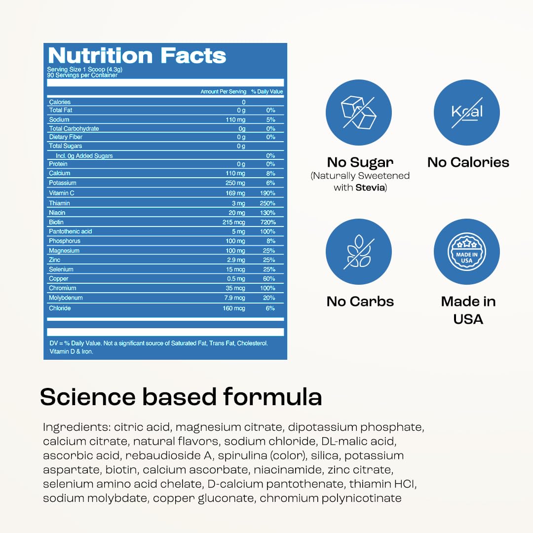 KEY NUTRIENTS Multivitamin Electrolytes Powder No Sugar - Sweet Blue Raspberry Electrolyte Powder - Endurance & Energy Supplement - Hydration Powder - Maple Wellness Supplements