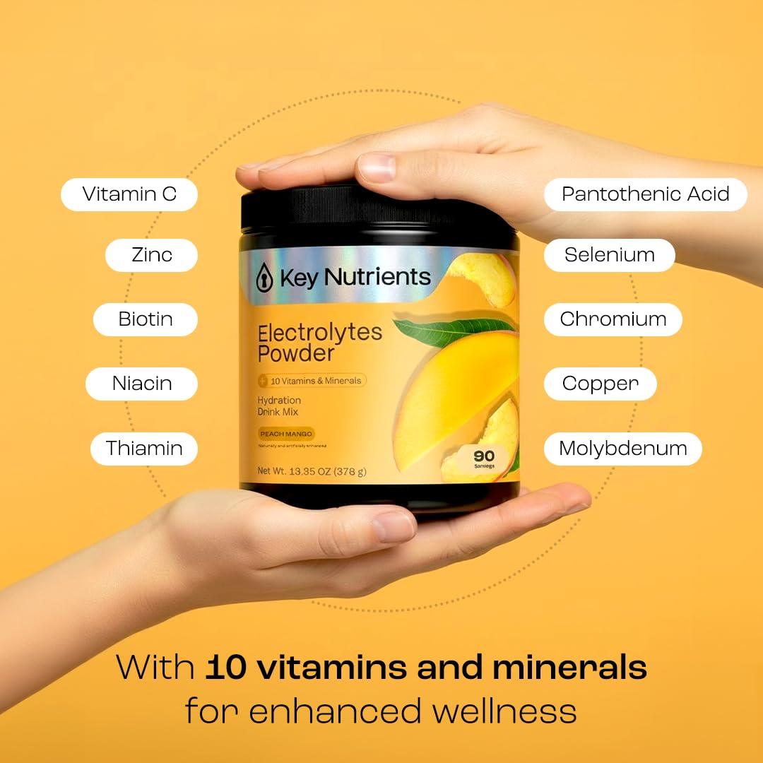 KEY NUTRIENTS Multivitamin Electrolytes Powder No Sugar - Tropical Peach Mango Electrolyte Powder - Endurance & Energy Supplement - Hydration Powder - Maple Wellness Supplements