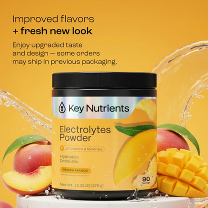 KEY NUTRIENTS Multivitamin Electrolytes Powder No Sugar - Tropical Peach Mango Electrolyte Powder - Endurance & Energy Supplement - Hydration Powder - Maple Wellness Supplements