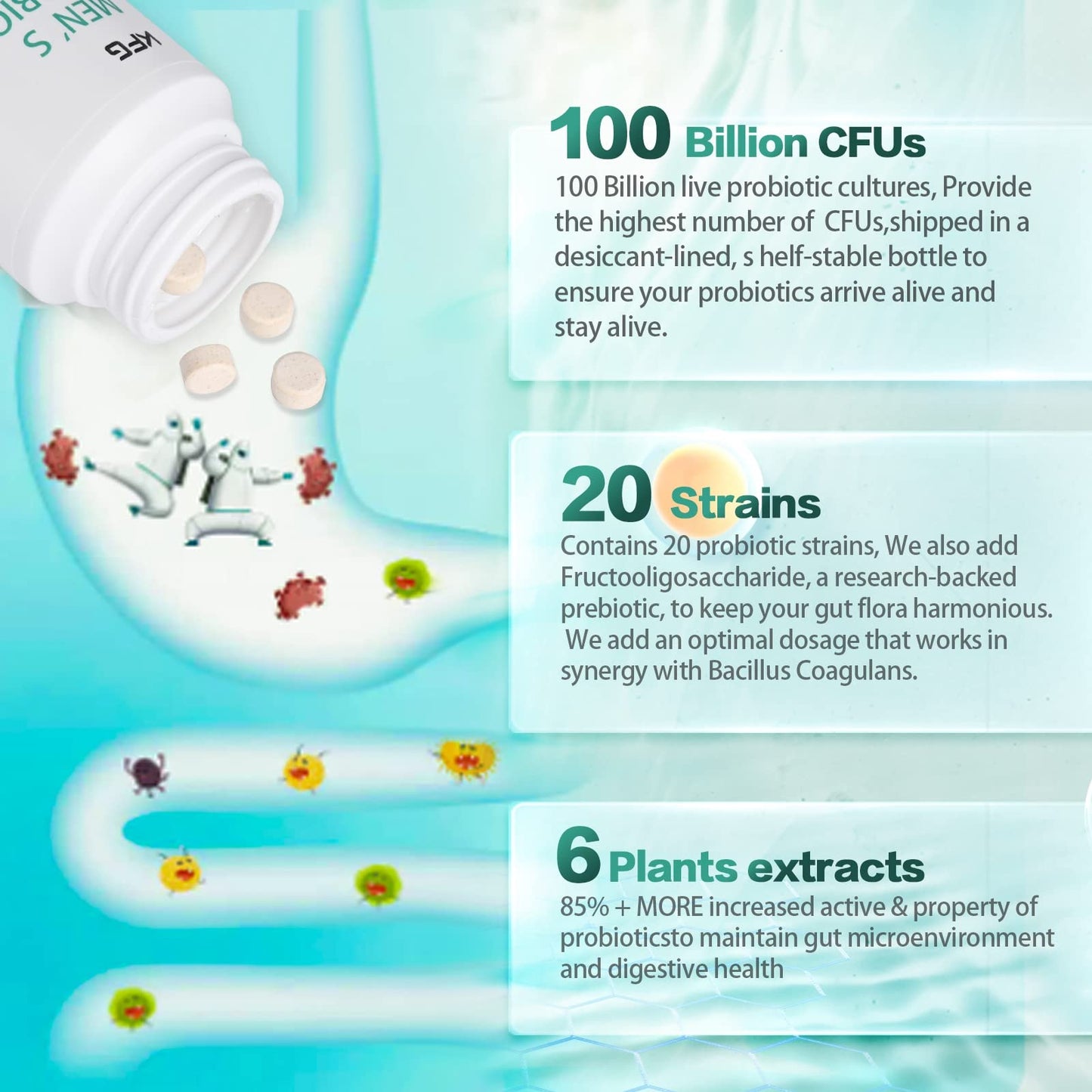 KFG Probiotic Supplement 100 Billion CFU, 20 Strains, 2 Prebiotics and Digestive Enzymes, Supports Digestion, Immune Support, Gut Health and Metabolism, Non-GMO, - Maple Wellness Supplements