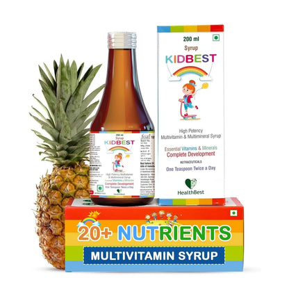 Kidbest Multivitamin Syrup for Kids 3-13 Years – Liquid Formula with 20 Nutrients for Appetite, Immunity, and Growth – Tasty Daily Vitamins - Maple Wellness Supplements